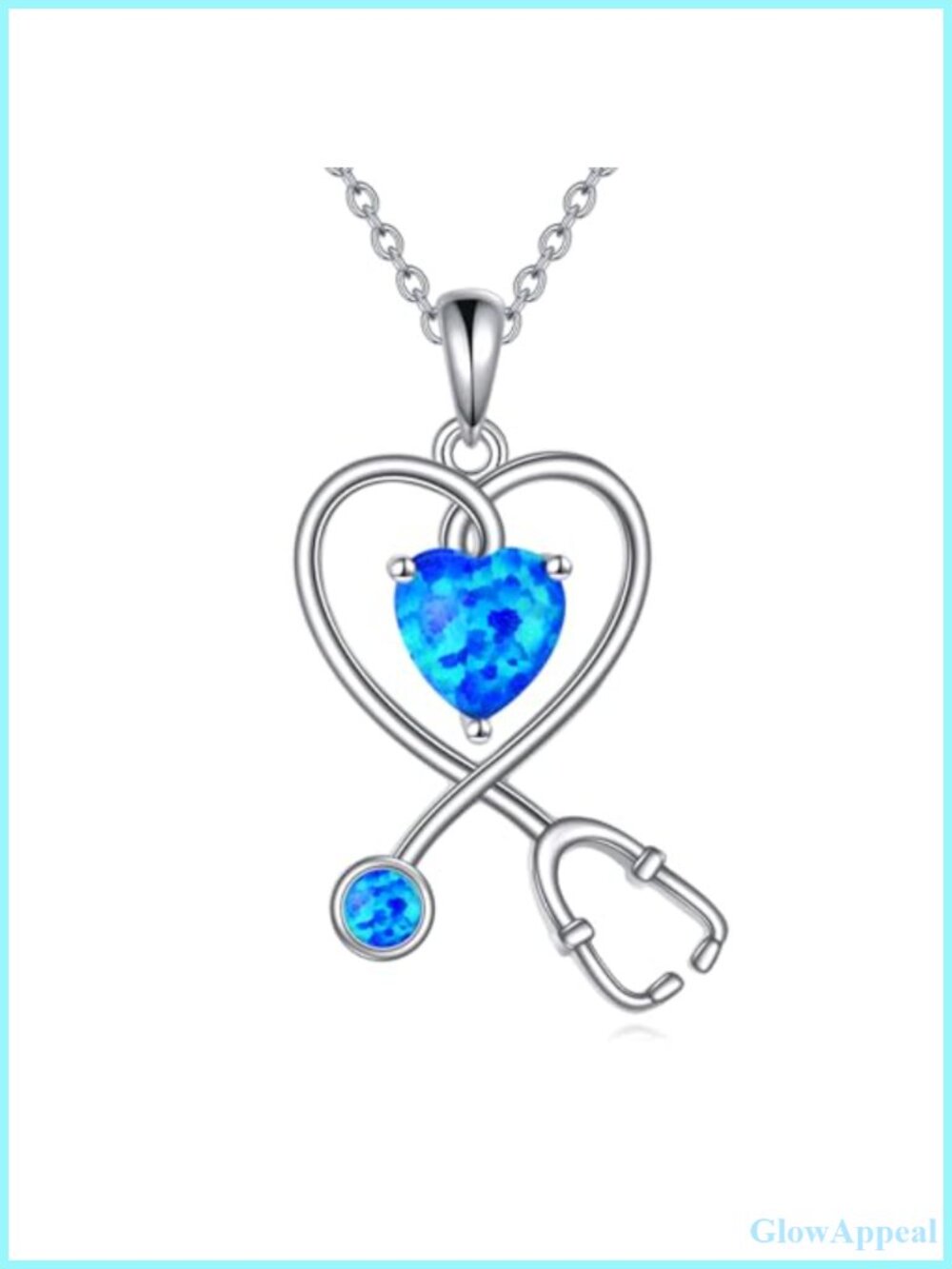 925 Sterling Silver Stethoscope Pendant Necklace Heart Opal 18+2" Chain